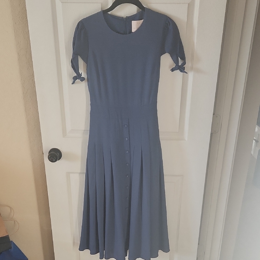 Gal Meets Glam Vintage Style Dusty Blue Midi Dress, Sz 2